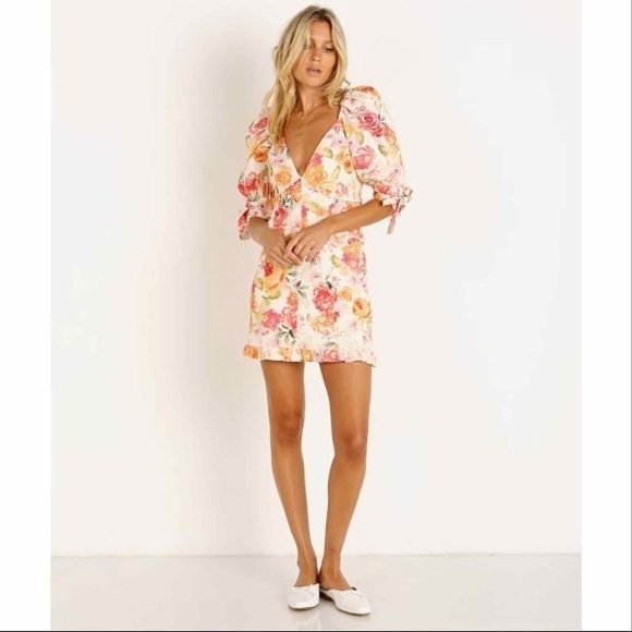 For Love and Lemons Julep Floral Linen Mini Dress Size Medium - Picture 5 of 14